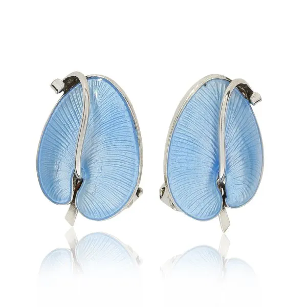 VOLMER BAHNER DENMARK offers Blue Guilloche Enameled Sterling Clip Earrings